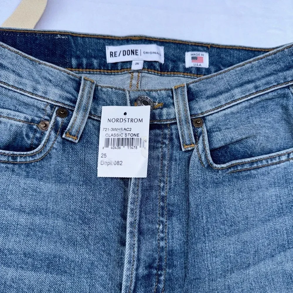 RE/Done High Rise Ankle Crop Stretch Jeans In Classic Stone Size 25